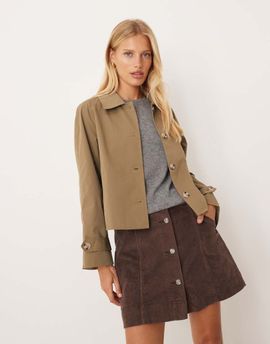 Vila Vila cropped trench coat in deep olive green