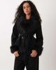 Vila Vila faux fur collar and cuff belted jacket in black - 1