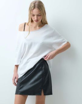 Vila Vila faux leather notch detail mini skirt in black
