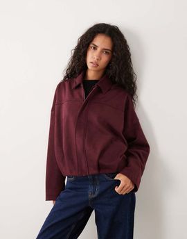 Vila VILA faux suede bomber jacket in burgundy-Red