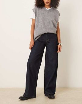 Vila VILA Freya high waist wide leg jeans in dark blue denim-Navy