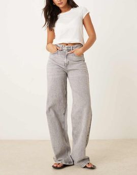 Vila Vila Freya high waist wide leg jeans in light gray
