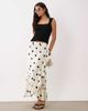 Vila VILA frill trim satin maxi skirt in cream and black polka dot print-White - 2