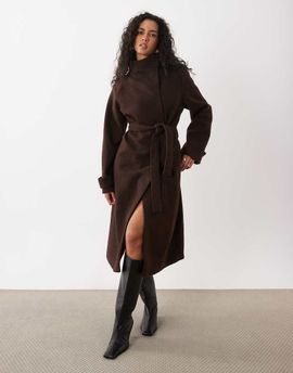 Vila VILA funnel neck short cape jacket in chocolate brown
