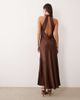 Vila VILA halterneck backless satin maxi dress in chocolate brown - 1