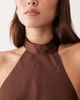 Vila VILA halterneck backless satin maxi dress in chocolate brown - 3