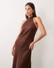 Vila VILA halterneck backless satin maxi dress in chocolate brown - 4