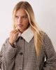 Vila Vila herringbone short button front jacket with fur collar in brown - 1