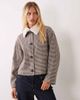 Vila Vila herringbone short button front jacket with fur collar in brown - 2