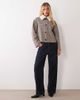 Vila Vila herringbone short button front jacket with fur collar in brown - 4