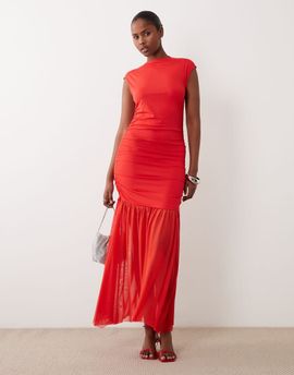 Vila VILA high neck slinky maxi dress in red