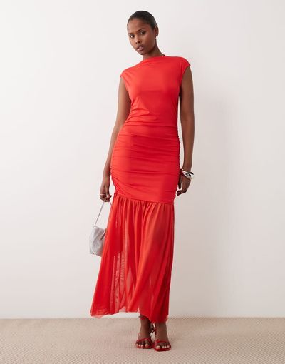 Vila VILA high neck slinky maxi dress in red