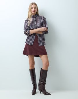 Vila Vila high waist knitted mini skirt set in burgundy melange-RED