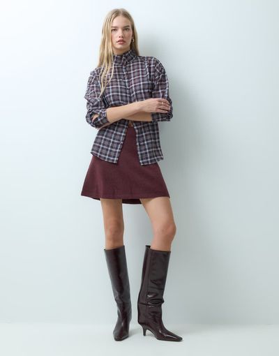Vila Vila high waist knitted mini skirt set in burgundy melange-RED