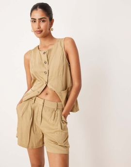 Vila VILA high waist pleated shorts in olive green - part of a set