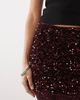 Vila Vila high waist sequin & velour mini skirt with lace trim in burgundy-RED - 4