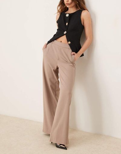 Vila VILA high waist wide leg pants in fungi brown