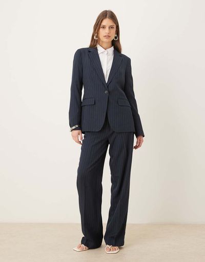 Vila VILA high waisted tailored pants in navy pinstripes - part of a set