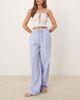 Vila Vila highwaist wide leg stripe dad pants with turn up cuff in blue - 1