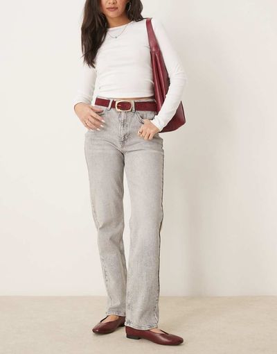 Vila Vila Kelly high rise wide leg jeans in light gray denim