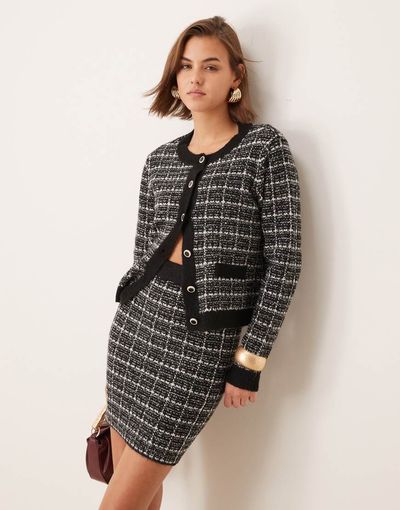 Vila Vila knit mini skirt in black boucle plaid - part of a set
