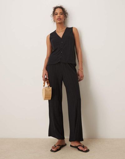 Vila Vila lightweight knit wide leg pants in black - part of a set