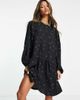 Vila Vila long sleeve mini smock dress with tiered skirt in black print - 1
