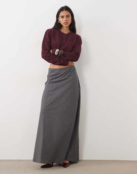 Vila VILA maxi skirt in black plaid print-Navy