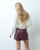 Vila Vila pleat front leather-look mini skort in burgundy-RED - 2