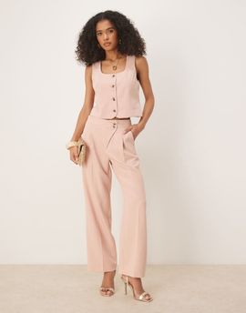 Vila Vila pleat front tailored wide leg pants in peach whip - part of a set-pink