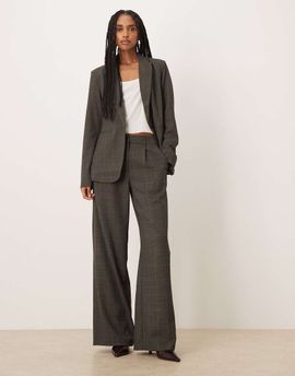 Vila VILA pleated wide leg tailored pants in brown plaid - part of a set-Multi