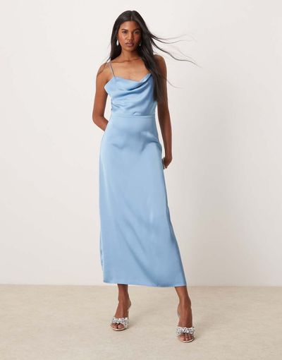 Vila Vila satin cowl neck maxi dress in blissful blue