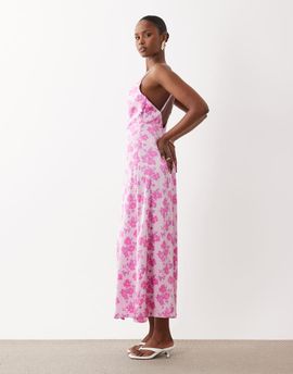 Vila VILA satin cowl neck maxi dress in pale pink delicate floral print