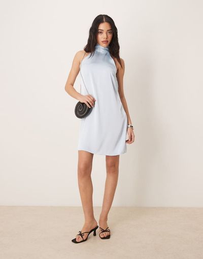 Vila VILA satin halter mini dress in pastel blue