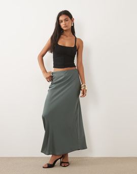 Vila VILA satin maxi skirt in balsam green