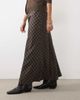 Vila Vila satin maxi skirt in brown check print - 3