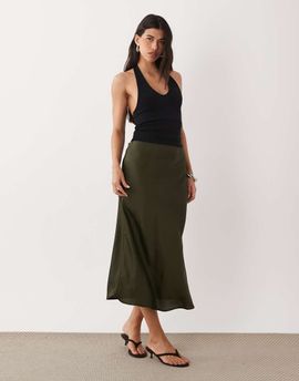 Vila VILA satin maxi skirt in forest green