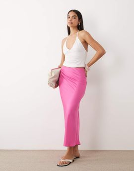 Vila VILA satin midaxi skirt in bright pink