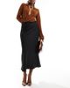 Vila VILA satin midi skirt in black - 1