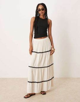 Vila VILA scallop trim cotton maxi skirt in cream-White
