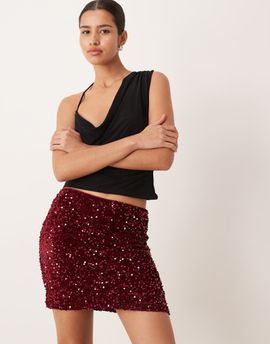 Vila Vila sequin mini skirt in dark red