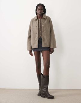 Vila VILA short wool-look button front jacket in falcon melange-Neutral