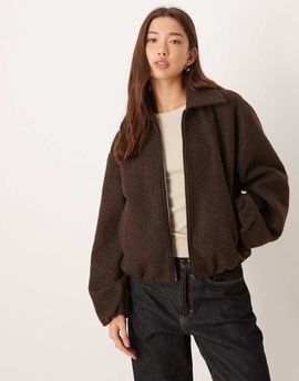 Vila VILA smart brushed bomber jacket in chocolate brown
