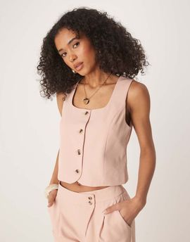 Vila Vila square neck button front tailored vest in peach whip - part of a set-pink