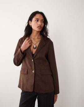 Vila Vila suede-look tailored blazer set in chocolate brown