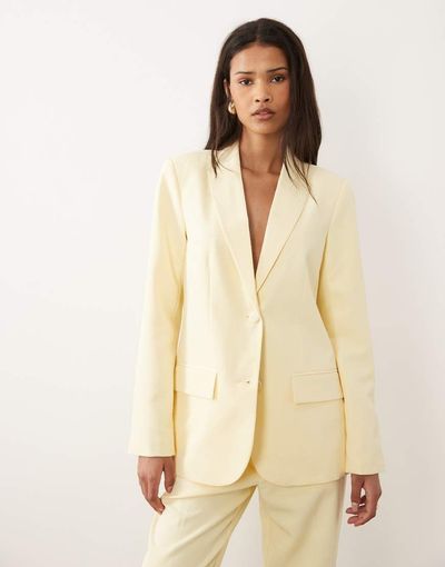 Vila VILA tailored covered button blazer in pastel yellow - part of a set