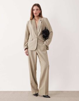 Vila VILA tailored straight leg pants in heathered seneca rock - part of a set-Neutral