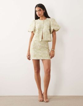 Vila VILA tapestry floral jacquard mini skirt in smoke green - part of a set