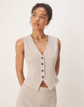 Vila Vila textured jersey vest in light heathered natural - part of a set-Neutral
