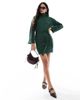 Vila Vila turtle neck mini sweater dress with tie waist in green - 3